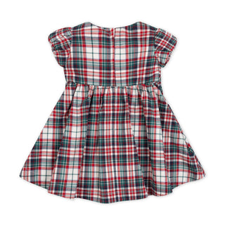 LAYETTE Multi Holiday Tartan Organic Smocked Puff Sleeve Dress