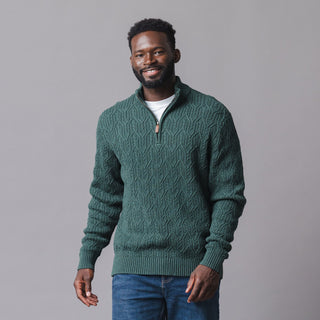 MENS Forest Green Heather Organic Half Zip Pullover