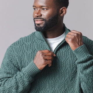MENS Forest Green Heather Organic Half Zip Pullover