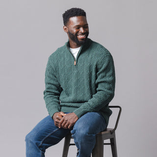 MENS Forest Green Heather Organic Half Zip Pullover