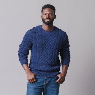 MENS Navy Fleck Organic Fisherman Sweater