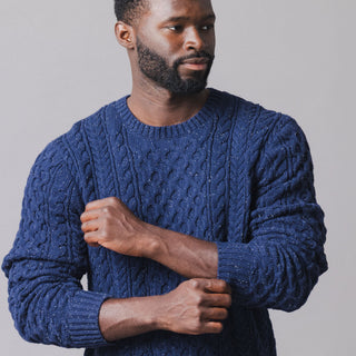 MENS Navy Fleck Organic Fisherman Sweater