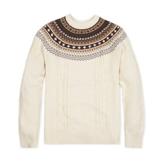 MENS Ivory and Chocolate Fair Isle Organic Fair Isle Cable Sweater