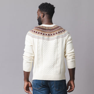 MENS Ivory and Chocolate Fair Isle Organic Fair Isle Cable Sweater