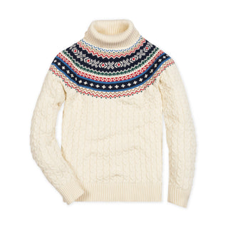 WOMENS Ivory and Multi Fair Isle Organic Fair Isle Cable Sweater