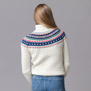 WOMENS Ivory and Multi Fair Isle Organic Fair Isle Cable Sweater