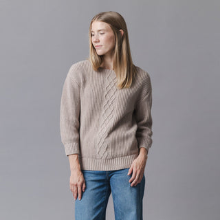 WOMENS Taupe Heather Organic Boatneck Cable Sweater