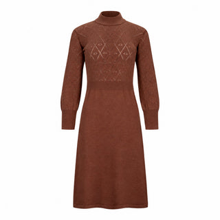 WOMENS Cinnamon Heather Organic Puff Sleeve Pointelle Sweater Dress