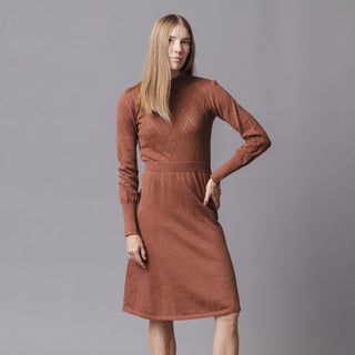 WOMENS Cinnamon Heather Organic Puff Sleeve Pointelle Sweater Dress
