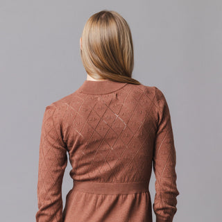 WOMENS Cinnamon Heather Organic Puff Sleeve Pointelle Sweater Dress