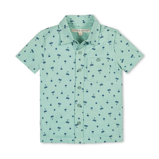 BOYS Tidal Palm Print Organic Jersey Button Down Shirt