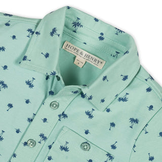 BOYS Tidal Palm Print Organic Jersey Button Down Shirt