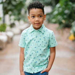 BOYS Tidal Palm Print Organic Jersey Button Down Shirt