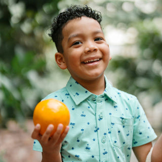 BOYS Tidal Palm Print Organic Jersey Button Down Shirt