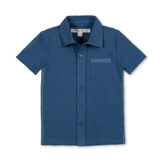 BOYS Stone Blue Organic Short Sleeve Pique Shirt