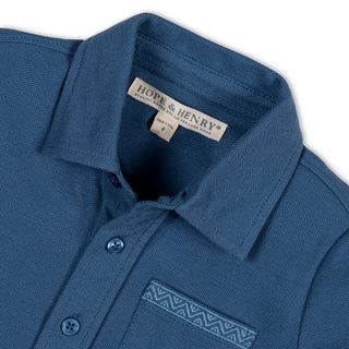 BOYS Stone Blue Organic Short Sleeve Pique Shirt