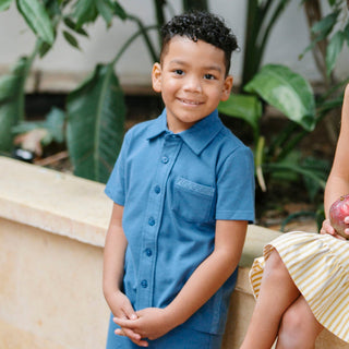 BOYS Stone Blue Organic Short Sleeve Pique Shirt