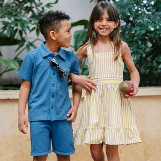 BOYS Stone Blue Organic Short Sleeve Pique Shirt