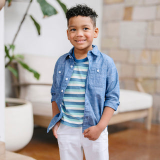 BOYS Tidal Stripe Organic Short Sleeve Henley Tee