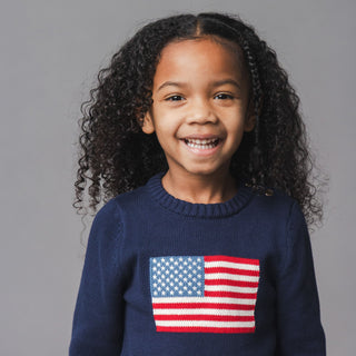 GIRLS Navy Flag Organic Crew Neck Flag Sweater