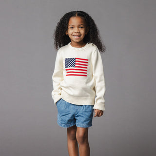 GIRLS Ivory Flag Organic Crew Neck Flag Sweater