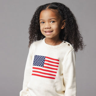 GIRLS Ivory Flag Organic Crew Neck Flag Sweater