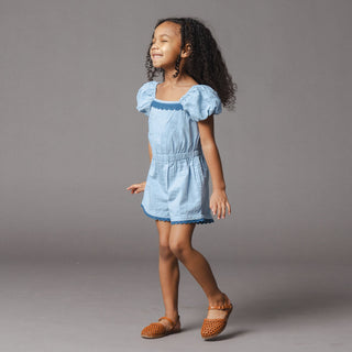 GIRLS Bluebell Organic Puff Sleeve Seersucker Romper