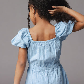 GIRLS Bluebell Organic Puff Sleeve Seersucker Romper