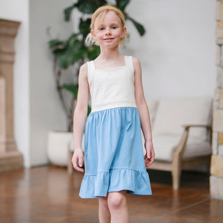 GIRLS Bluebell and Natural Organic Knit Tank Sundress with Flounce
