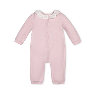 LAYETTE Pale Pink with White Collar Organic Ruffle Collar Sweater Romper