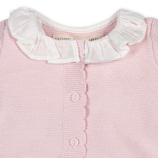 LAYETTE Pale Pink with White Collar Organic Ruffle Collar Sweater Romper