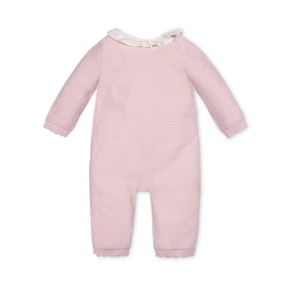 LAYETTE Pale Pink with White Collar Organic Ruffle Collar Sweater Romper