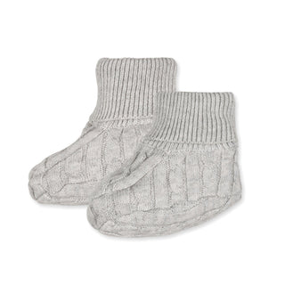 LAYETTE Light Gray Heather Cable Organic Sweater Beanie and Bootie Set