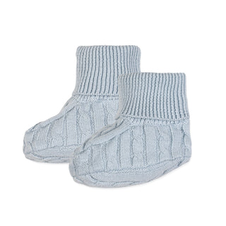 LAYETTE Pale Blue Cable Organic Sweater Beanie and Bootie Set