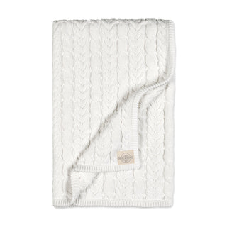 LAYETTE Soft White Cable Organic Cable Knit Blanket
