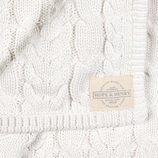 LAYETTE Soft White Cable Organic Cable Knit Blanket