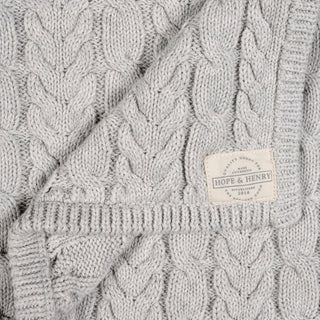 LAYETTE Light Gray Heather Cable Organic Cable Knit Blanket
