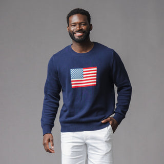 MENS Navy Flag Organic Crew Neck Flag Sweater