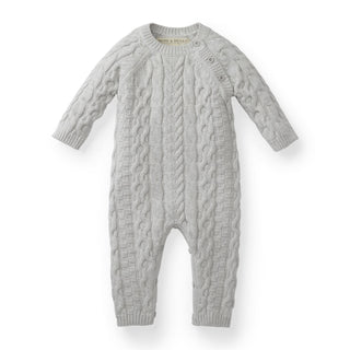 LAYETTE Light Gray Heather Organic Cable Romper 2-Piece Boxed Gift Set