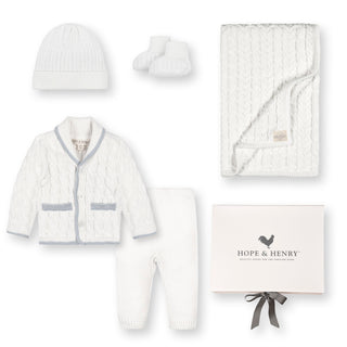 LAYETTE Snow White Organic Cable Knit 5-Piece Boxed Gift Set