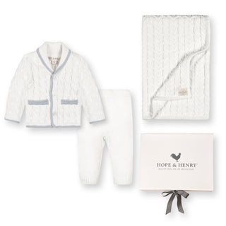 LAYETTE Snow White Organic Cardigan, Legging, and Blanket 3-Piece Boxed Gift Set