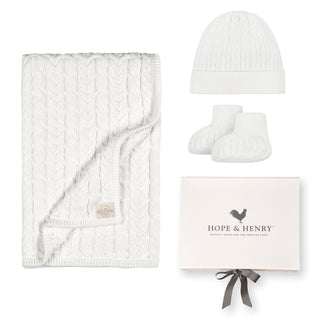 LAYETTE Snow White Organic Cable Knit 3-Piece Boxed Gift Set