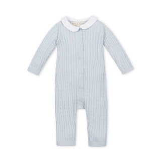LAYETTE Pale Blue Organic Peter Pan Collar Romper 3-Piece Boxed Gift Set