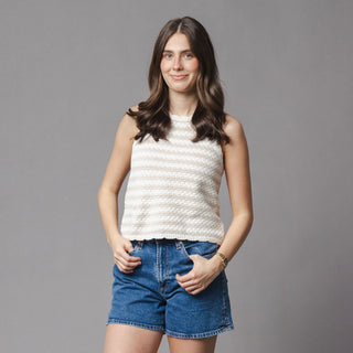 WOMENS Natural Stripe Organic Button Back Sweater Tank