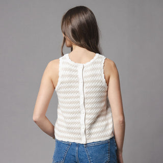 WOMENS Natural Stripe Organic Button Back Sweater Tank