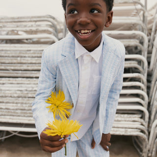 BOYS Blue Chateau Check Organic Seersucker Short