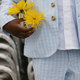 BOYS Blue Chateau Check Organic Seersucker Short