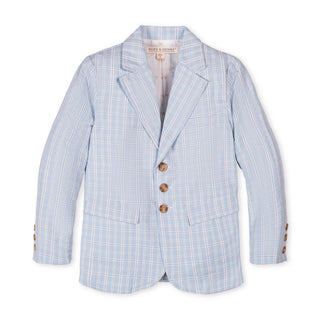 BOYS Blue Chateau Check Organic Seersucker Suit Jacket
