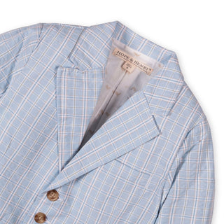 BOYS Blue Chateau Check Organic Seersucker Suit Jacket