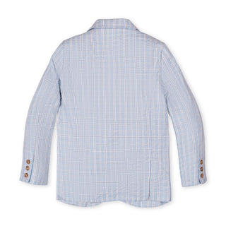 BOYS Blue Chateau Check Organic Seersucker Suit Jacket
